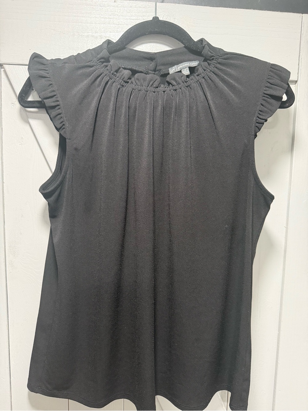Adrianna Papell Black Ruffled-Neck Sleeveless Camisole